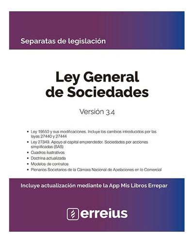 Separata De Ley General De Sociedades - Ultima Edicion, De Erreius. Editorial Errepar, Tapa Blanda, Edición 3.5 En Español, 2024