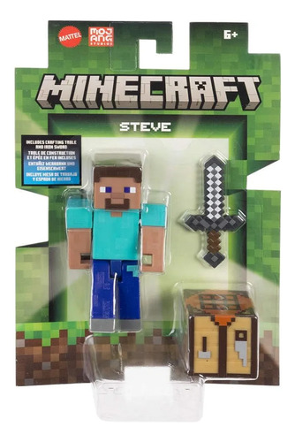 Mattel Minecraft Steve Espada De Hierro Y Mesa De Trabajo