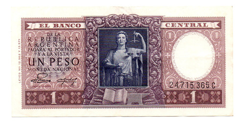 Billete 1 Peso Moneda Nacional, Bottero 1914, Año 1955 Mb 