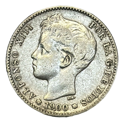 Moneda España 1 Peseta Año 1900 Sm V Km 706 Plata 0.835 Exc