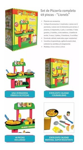 Imagen 7 de 9 de Set De Cocina Juguete Pizzeria 49 Accesorios Lionels