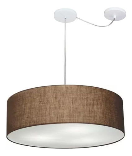 Lustre Pendente Cilíndrico Com Desvio De Centro Md-4259 Cúpula em Tecido 50x15cm Café - Bivolt