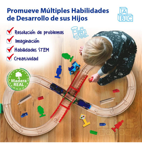 Kids House Juego De Tren Urbano De Madera Con 35 Piezas Set