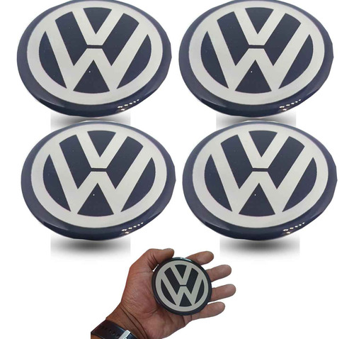 4 Emblema Adesivo Resinado Calota Volkswagen Cromado De 90mm