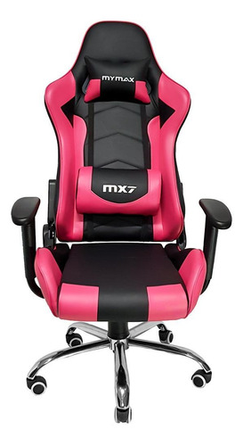 Cadeira de escritório Mymax MX7 gamer ergonômica preta e rosa con estofado do couro