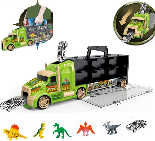 Camión Valija Juguete Con Rampa + 5 Dinosaurios + 1 Auto