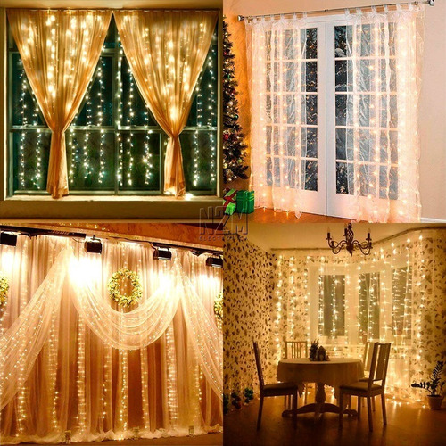 Cortina Led Luces Tira 2 Metros Calido 220v Navidad Premium