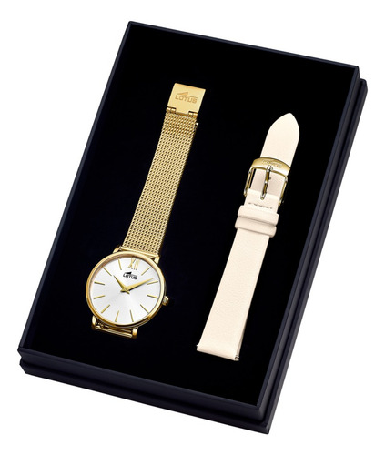Reloj Minimalis Dorado Lotus Mujer Fondo Plateado