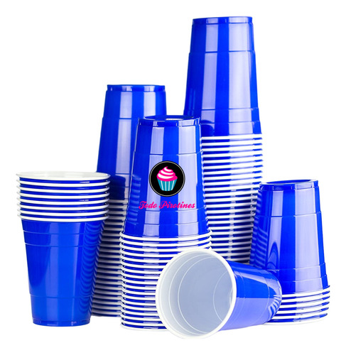 Vaso Plastico Grande Americano Descartable Azul 400 Ml X 30