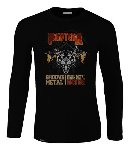 Camiseta Manga Larga Pantera Banda Guitarra Animal Metal Lbo