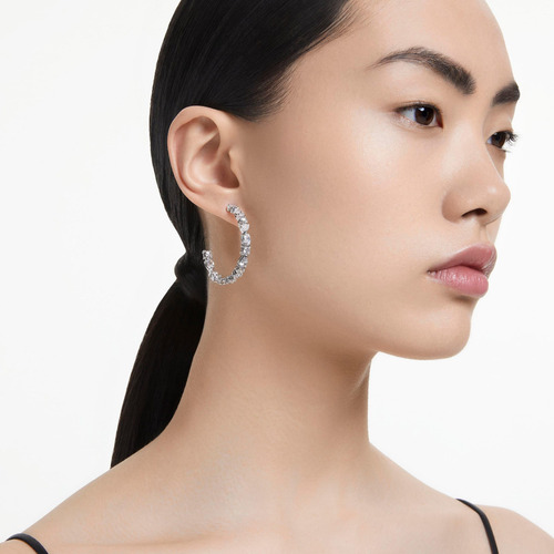 Brincos De Argola Swarovski Mesmera Com Pedras Transparentes
