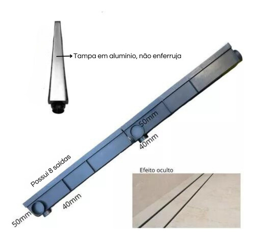 Kit 6 Ralo Linear Oculto Invisivel Aluminio Coletor 8x100cm