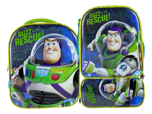 Kit Mochila Buzz Lightyear Lonchera Lapicera Original Kinder