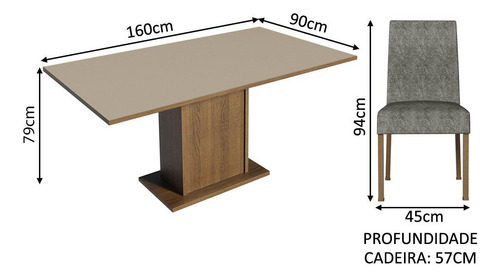 Sala De Jantar Mesa Tampo Madeira 4 Cadeira Rcs Keila Madesa Cor Rustic/Crema/Silver Desenho do tecido das cadeiras Liso