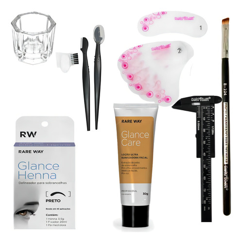 Kit De Design Sobrancelha Henna Glance Loção Anestésica Cor Preto