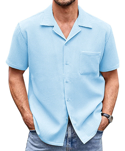 Camisa Verano Manga Corta Para Hombre Estilo Casual Elegante