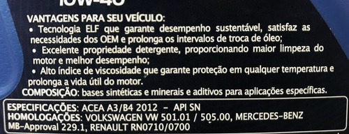 Imagem 2 de 2 de Oleo De Motor 10w40 Sn 700sti Elf Evolution Promoção !!!!