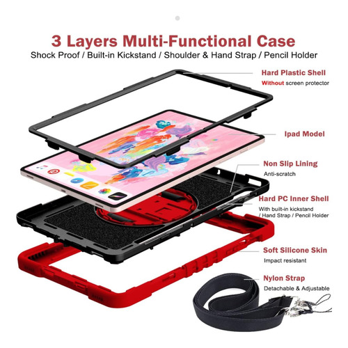 Funda Carcasa Antigolpes Armadura 360 Para Tab S10 Fe 10.9 Rojo