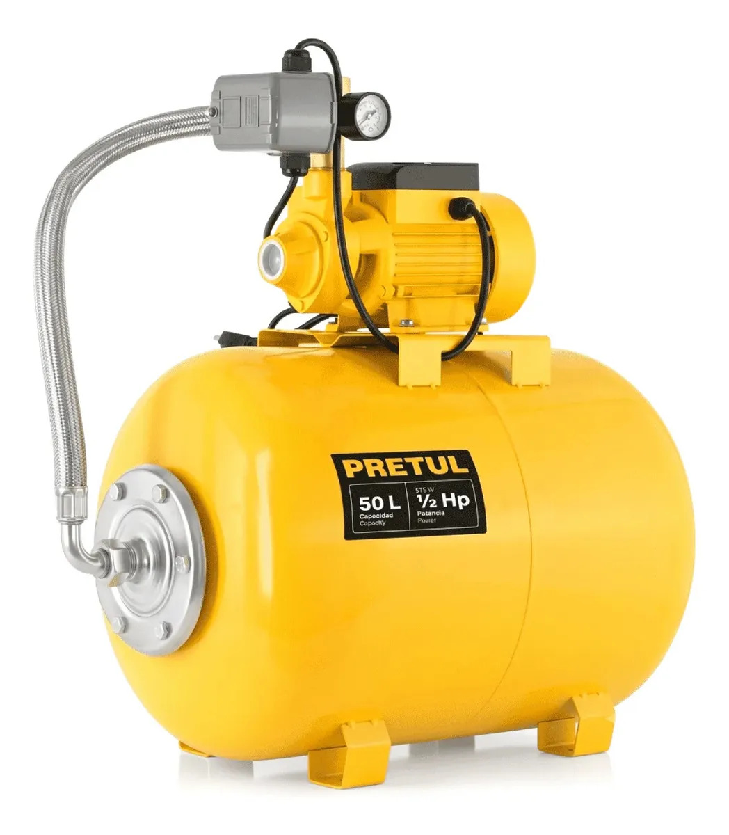 Equipo hidroneumático PRETUL, Bomba periférica de 1/2 HP, Tanque de 50L, HIDR-1/2X50P