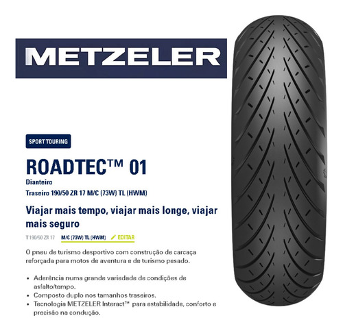 Pneu Traseiro 190/50-17 Roadtec 01 (73w) Tl Metzeler