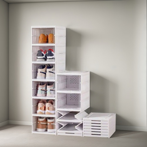 Caja De Almacenamiento Plegable De Zapatos De 6 Capas Blanco