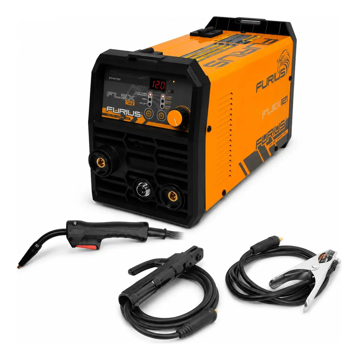Soldador Multiproceso 120a 110v Furius Flex 121 3-En-1 FCAW-SS Microalambre Sin Gas, TIG Lift Arc, MMA