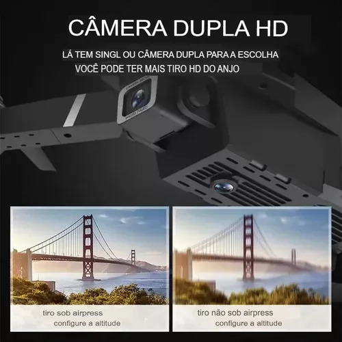 Drone E88 Pro Com Câmera Dupla E Wifi Com Case Cor Preto