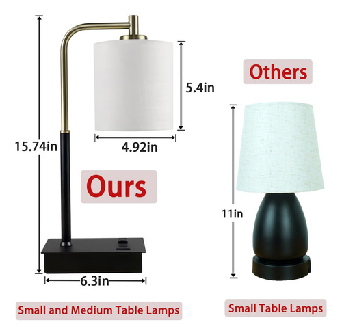 Lámpara De Mesa Táctil 3 Vías Regulable Con Usb Y Tomacorrie
