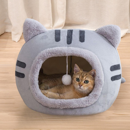 Cesta De Cama Para Dormir De Gato De Peluche, Perrera Gris M