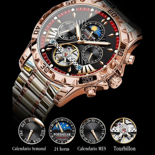 Reloj Poedagar 1410 Hombre Lujoso Premium Acero Inoxidable Plateado