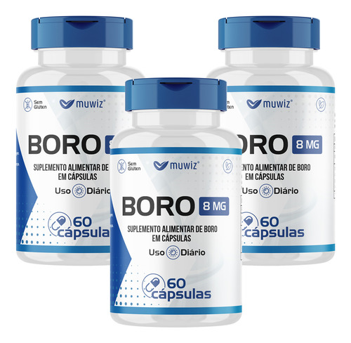 Kit 3 Boro Suplemento Alimentar  8mg 60 Cápsulas Muwiz