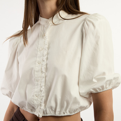 Camisa Mujer Kevingston Ruffle Manga 3/4 Lisa Off White
