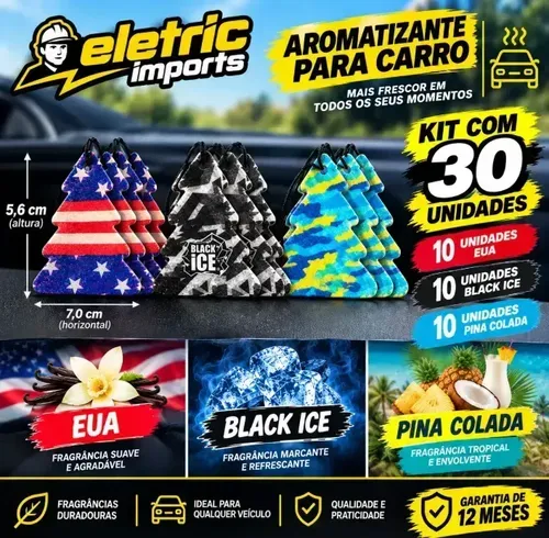 Kit 30 Unidades - Aromatizantes Cheirinho De Carro Pinheiro Azul Baunilha