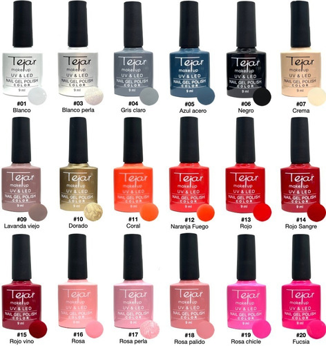 Imagen 2 de 10 de Esmalte Semipermanente Uv/ Led Tejar 9ml Pack X 6 Unidades