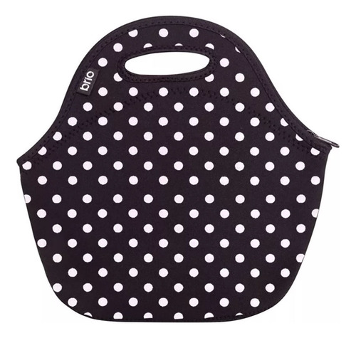 Lunchera De Neopreno Brio Bolso Térmico Bebida Comida C/ Asa Negro Lunares Blancos