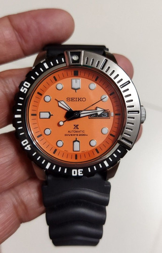 Reloj Seiko Automático Diver Prospex Srp589k1 Agente Malla Negro Bisel Gris - Negro Fondo Naranja