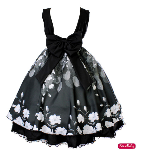 Vestido Infantil Preto Floral Festa Social Formatura Baile
