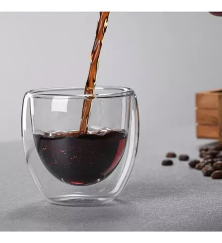 Juego 4 Tazas Café Vidrio Termico 80ml - Doble Taza Café