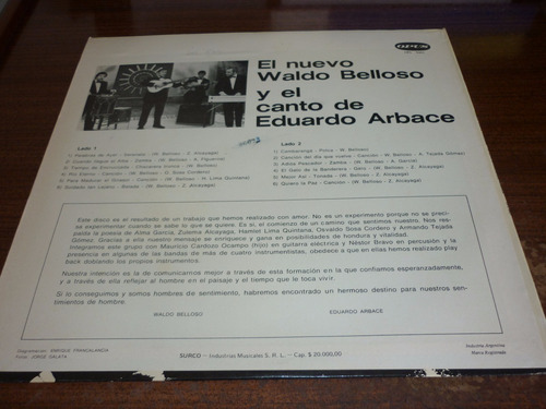 Waldo Belloso Eduardo Arbace Vinilo Argentino (Usado)