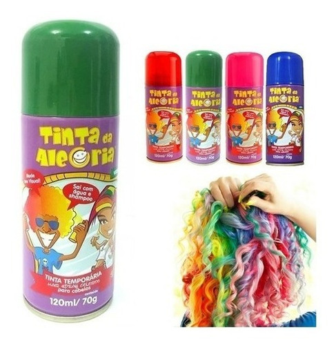 Imagem 2 de 4 de 15 Latas Tinta Spray Para Cabelo Colorida - Sai Com Agua