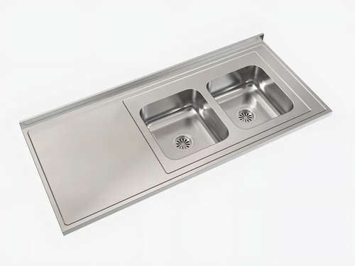 Mesada Cocina Johnson Acero 140x61 Cm Bacha Doble + Secaplatos + Tabla Madera