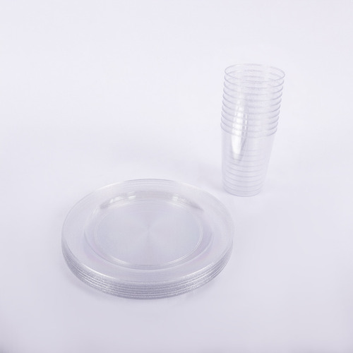 Platos Y Vasos 10 C/u Acrílico Con Glitter, Fiestas Eventos