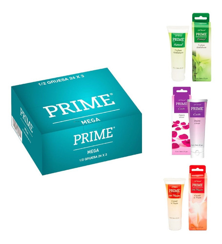 Preservativo Prime 24 Cajas X 3 Mega + 3 Gel Intimo X 22 Grs