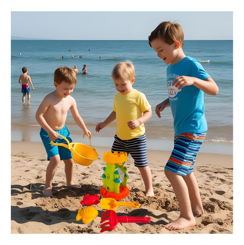 Set De Juguetes Para Playa Niños Verano Cubeta Pala Moldes