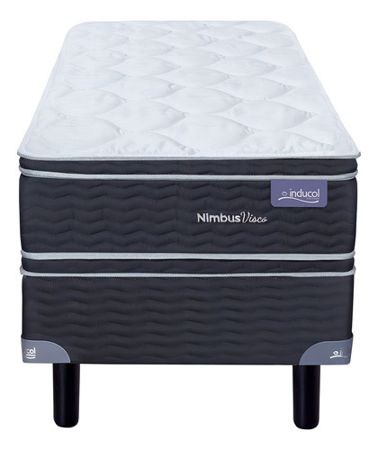 Conjunto Sommier Inducol Nimbus Visco 1 Plaza Y Media Espuma Color Azul Oscuro Y Gris