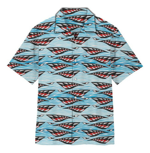 Camisa Hawaiana Unisex Con Boca De Tiburón, Camisa De Playa