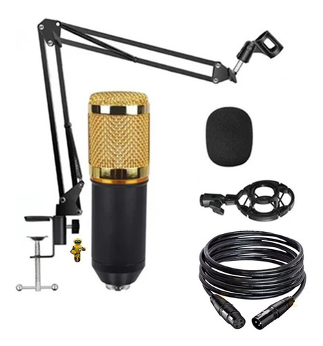 Set Microfone Condenser C/ Braço Articulado E Antipuf Studio