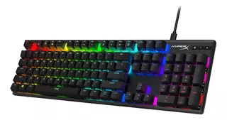 Teclado gamer HyperX Alloy Origins QWERTY Blue español latinoamérica color negro con luz RGB