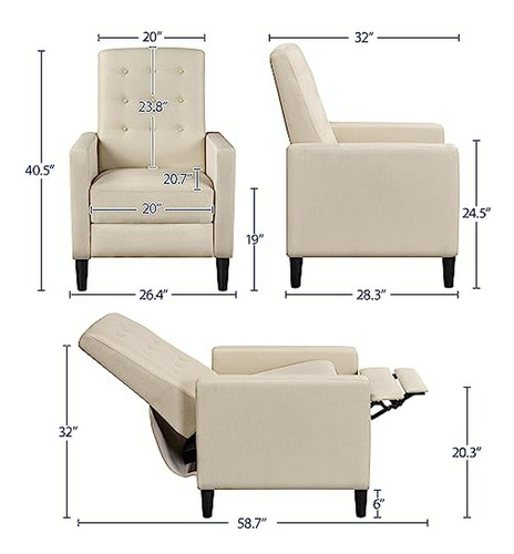 Sillón Reclinable Yaheetech De Tela Beige Con Respaldo Ajust