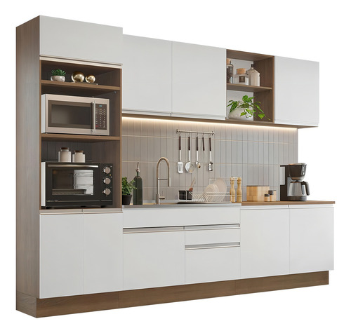 Cocina Integral Completa Modular Madesa Glamy 310cm Color Marrón/Blanco 02